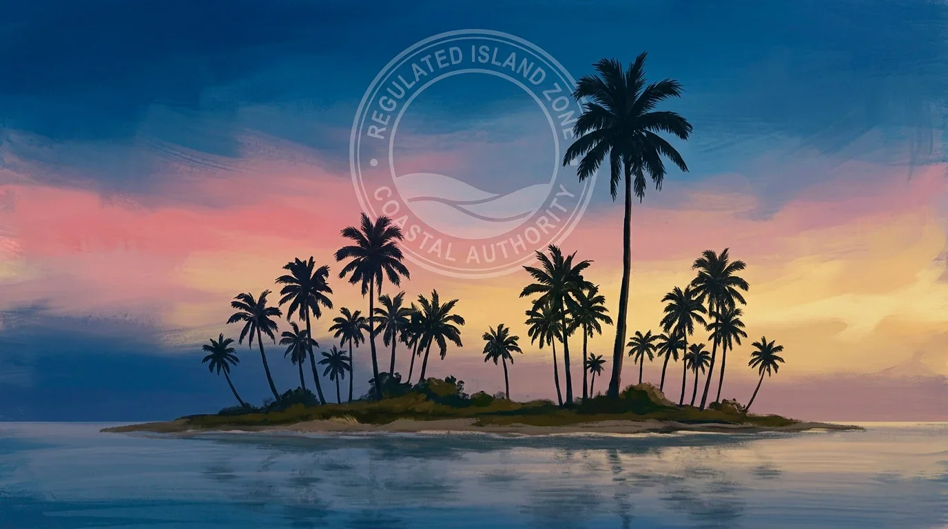 Editorial illustration evoking an Indian Ocean island regulatory regime