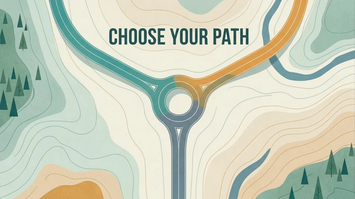 Conceptual illustration of branching paths suggesting bypass options and their trade-offs