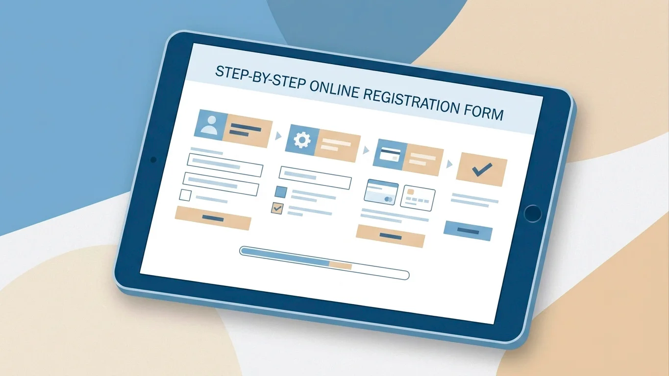 Stylised walkthrough of the GamStop registration form steps from personal details to confirmation