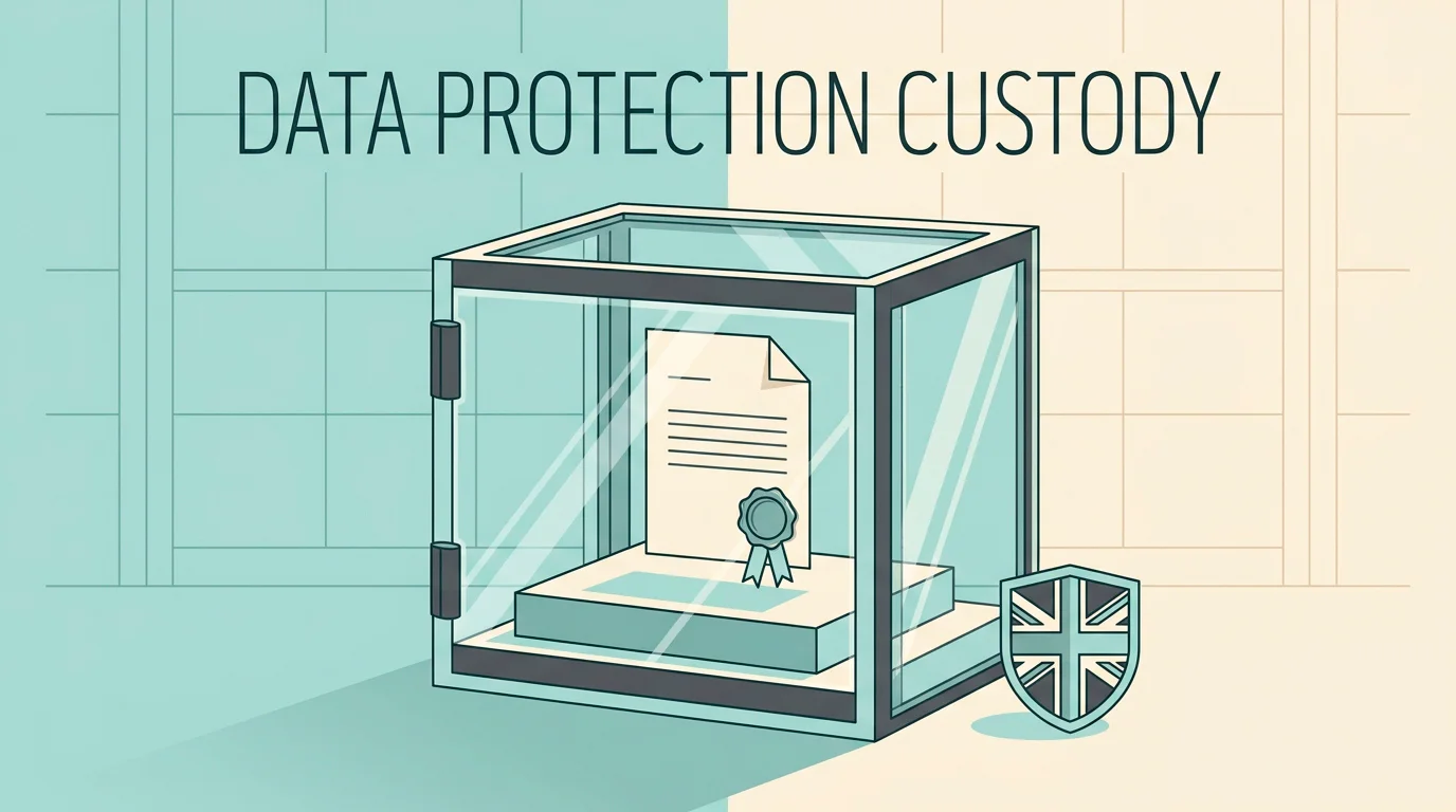 Stylised illustration of a secure data record being held by the scheme operator under data-protection rules