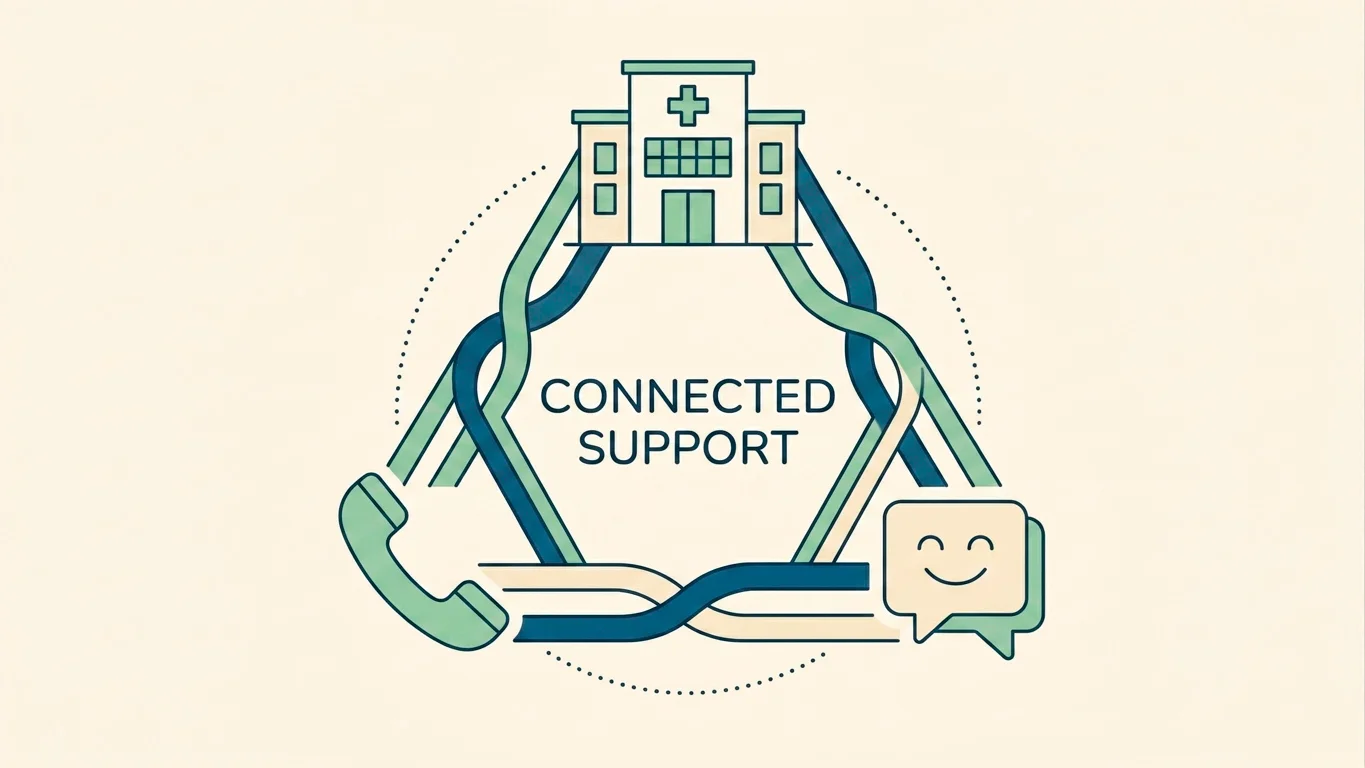 Stylised illustration of the GamCare helpline, NHS Treatment Service and GambleAware as three complementary support channels
