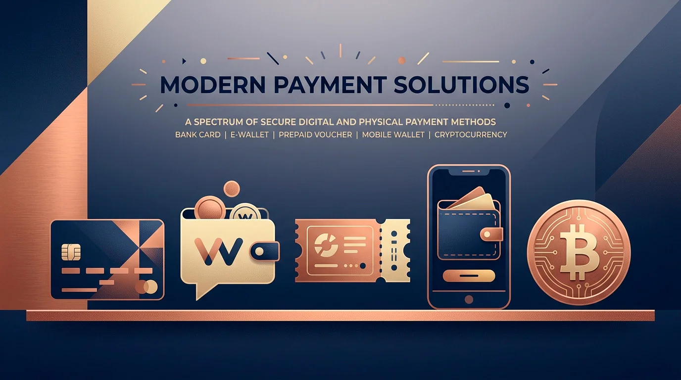 Illustration of bank cards, e-wallet icons, voucher and cryptocurrency symbols representing payment methods at non-GamStop casinos