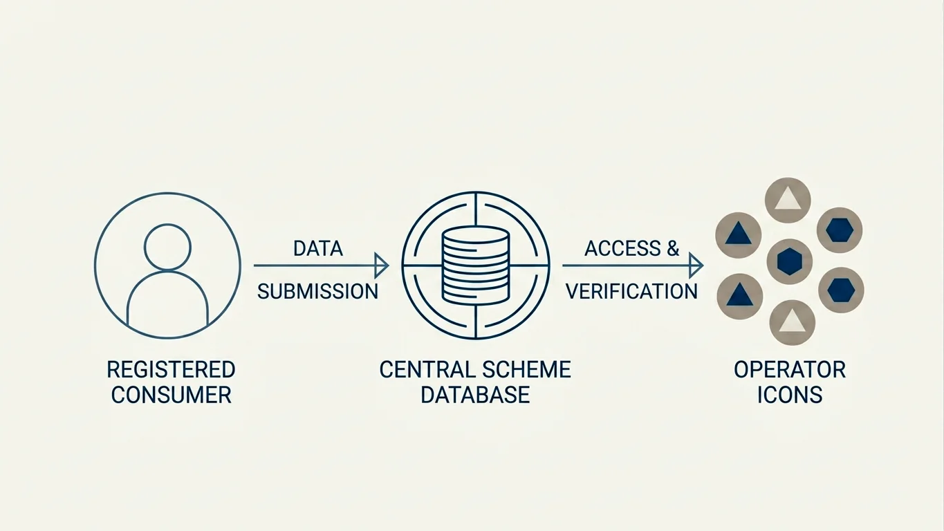Diagram of the relationship between a registered consumer, NOSES and licensed gambling operators