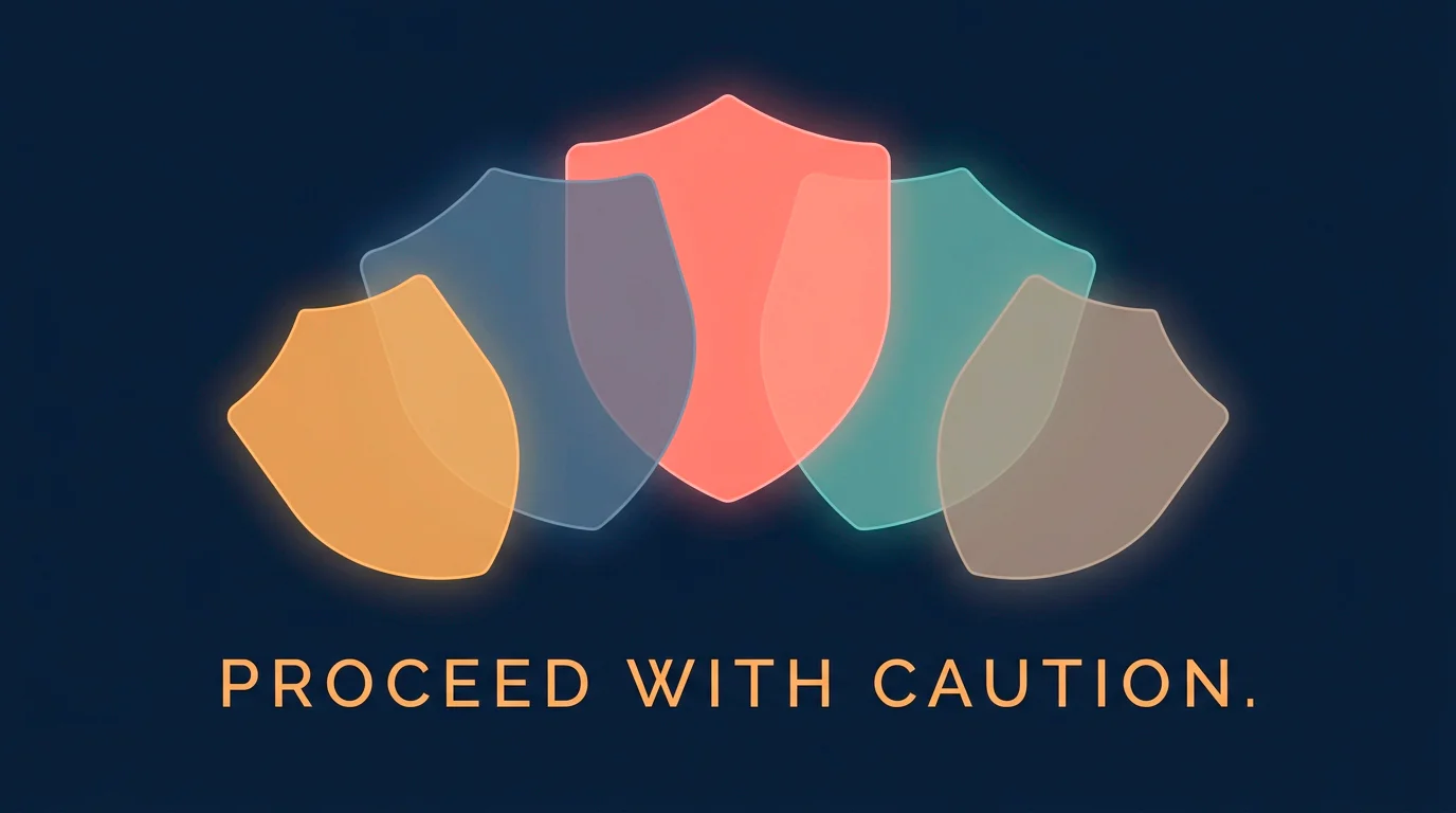 Stylised editorial illustration of five overlapping warning signs symbolising recurring offshore failure modes